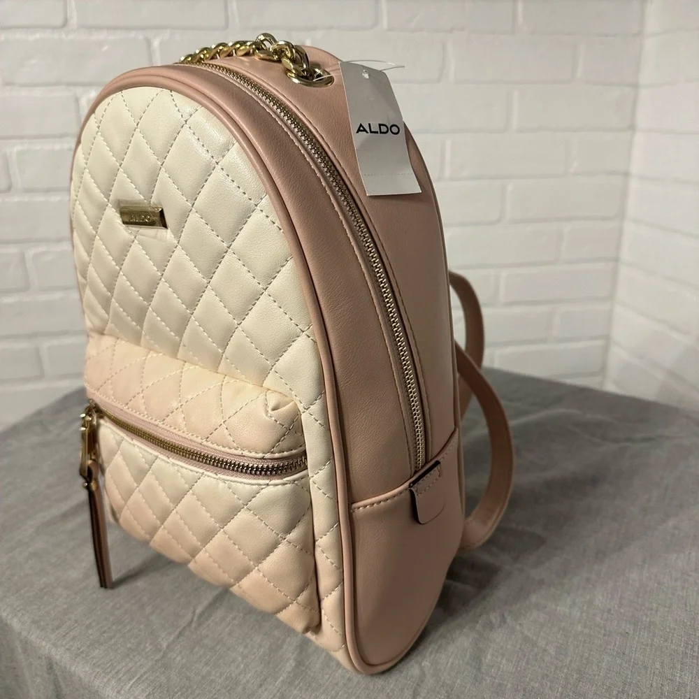 ALDO NWT Beige/Rose Quilted Backpack with Gold Accents